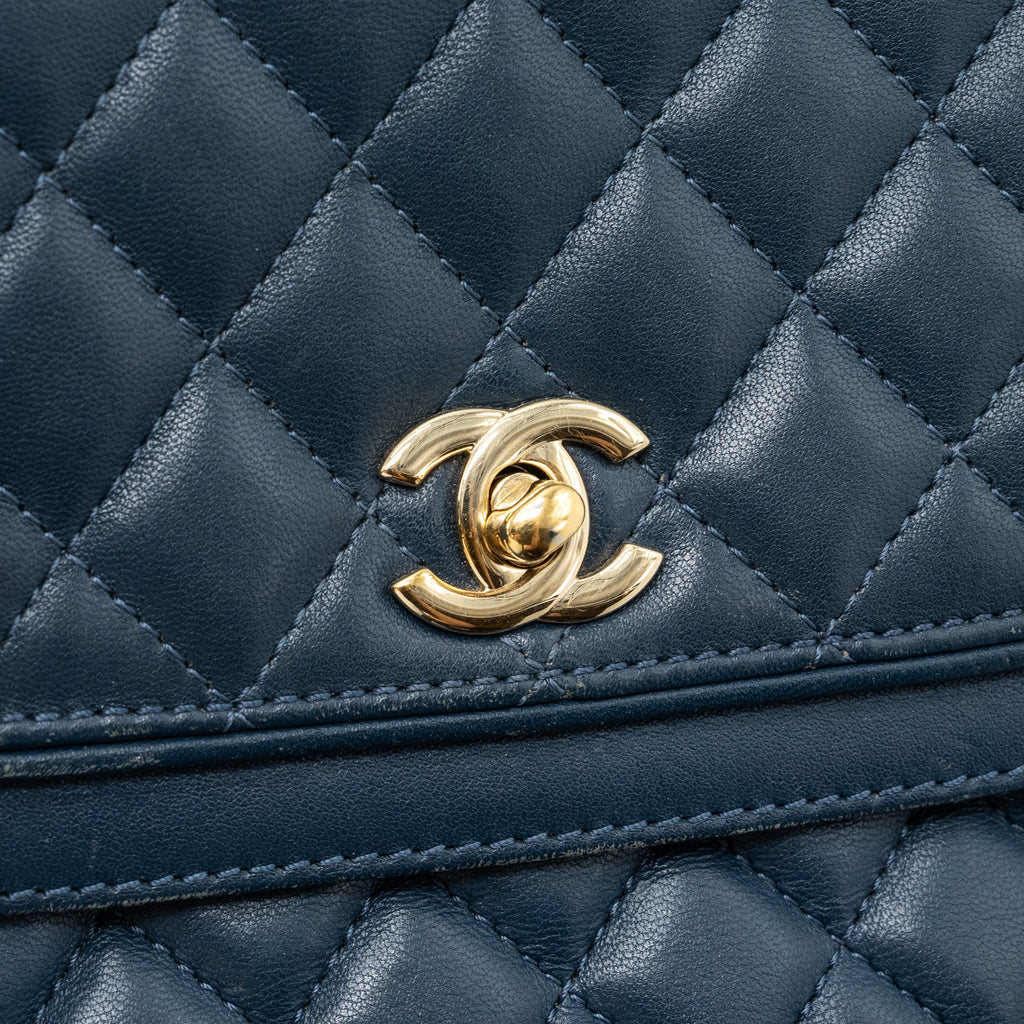 Chanel Quilted Flap Crossbody Bag Lambskin Dark Blue L