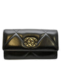 CHANEL 19 Quilted Leather Long Flap Wallet Black