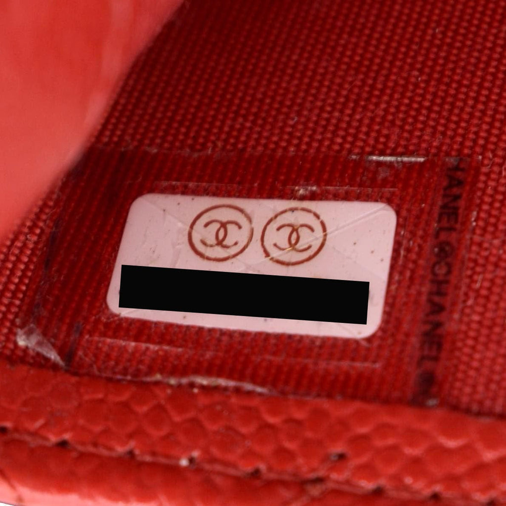 CHANEL CC Card Holder Quilted Caviar Leather Wallet Red