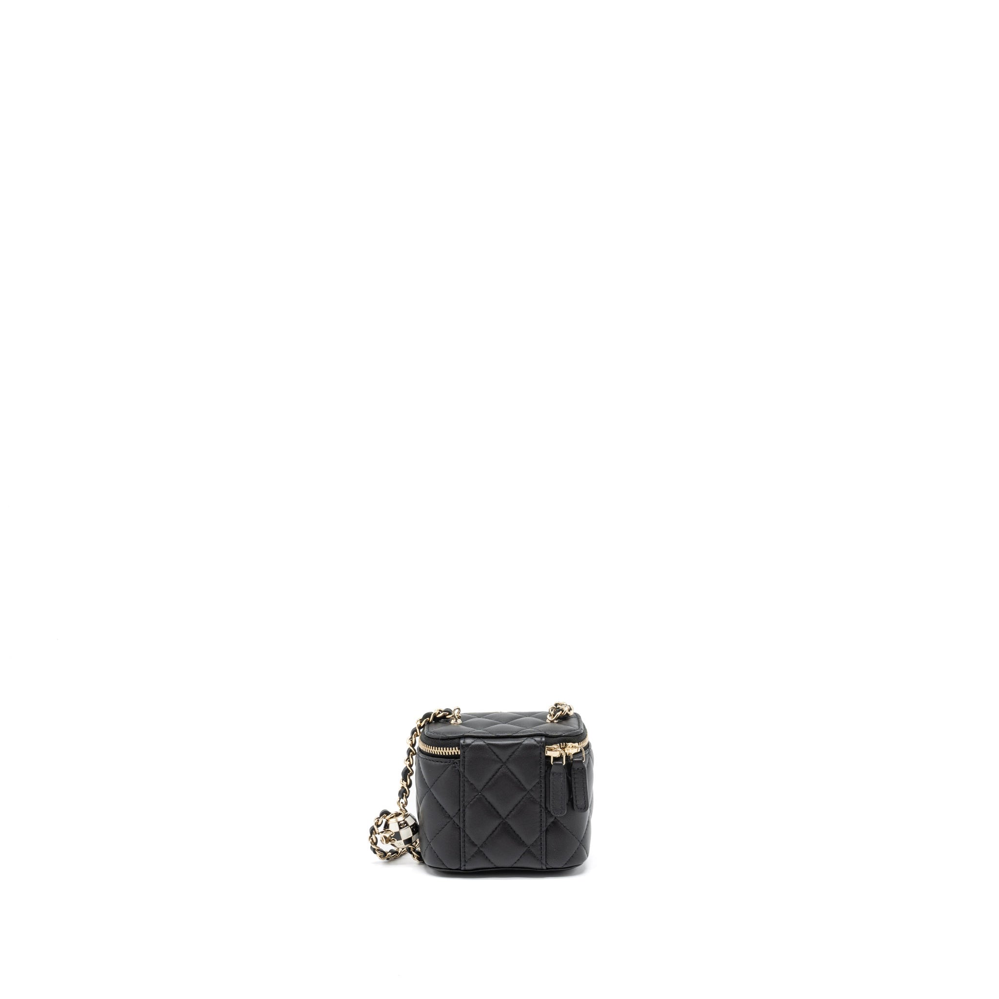 Chanel 23C Pearl Crush Mini Vanity with Chain Lambskin Black L (Microchip)
