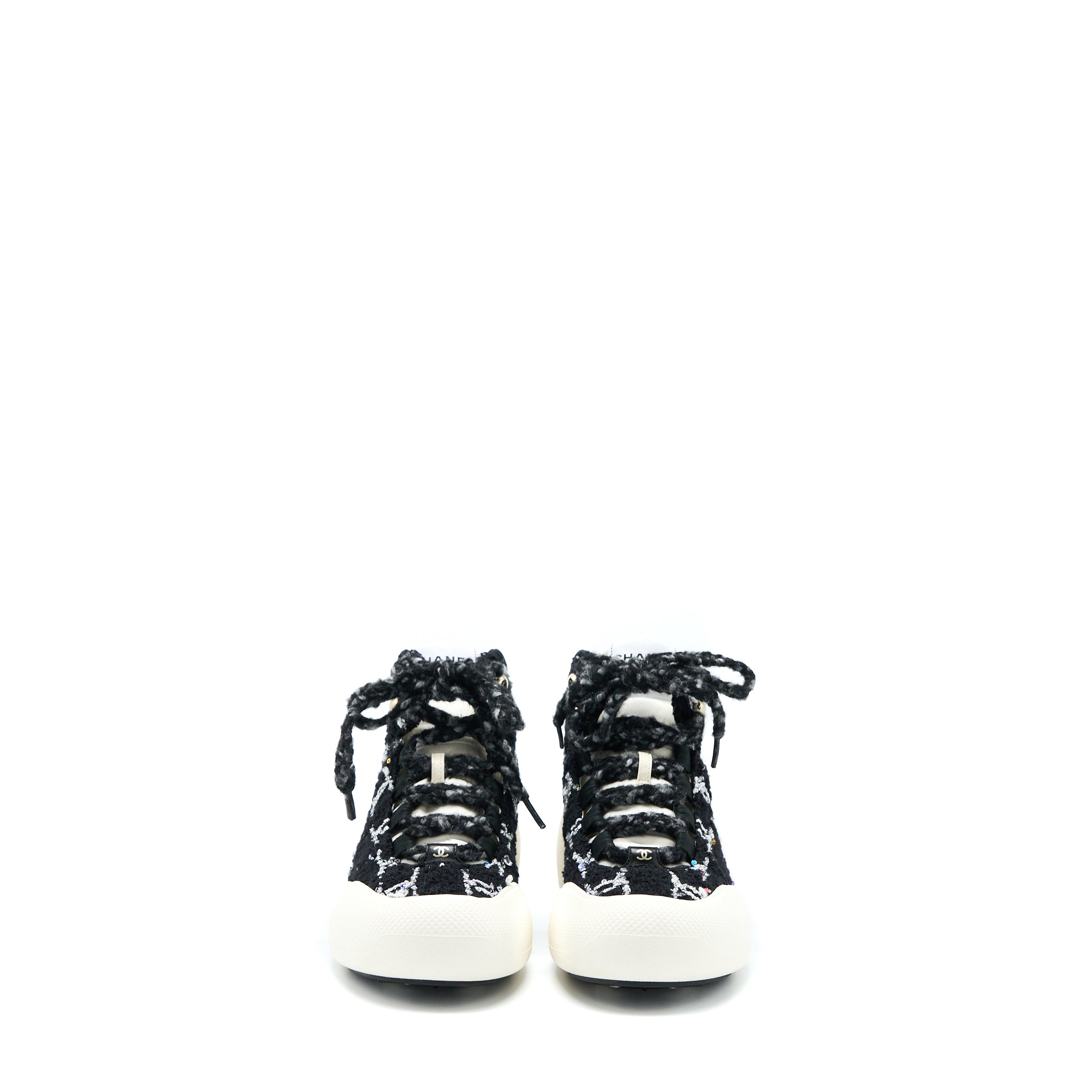 Chanel Size 36.5 Winter Sneakers Fabric Black/White