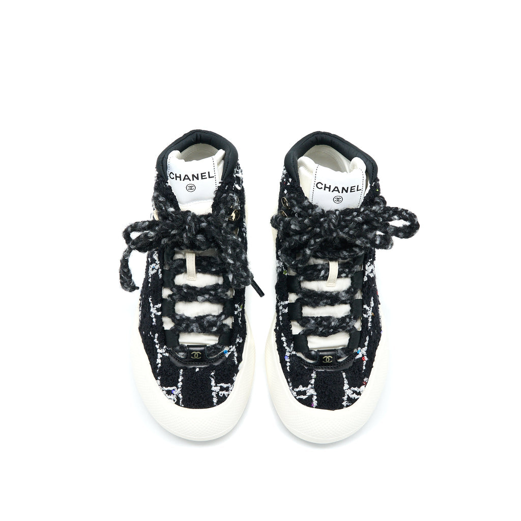 Chanel Size 36.5 Winter Sneakers Fabric Black/White