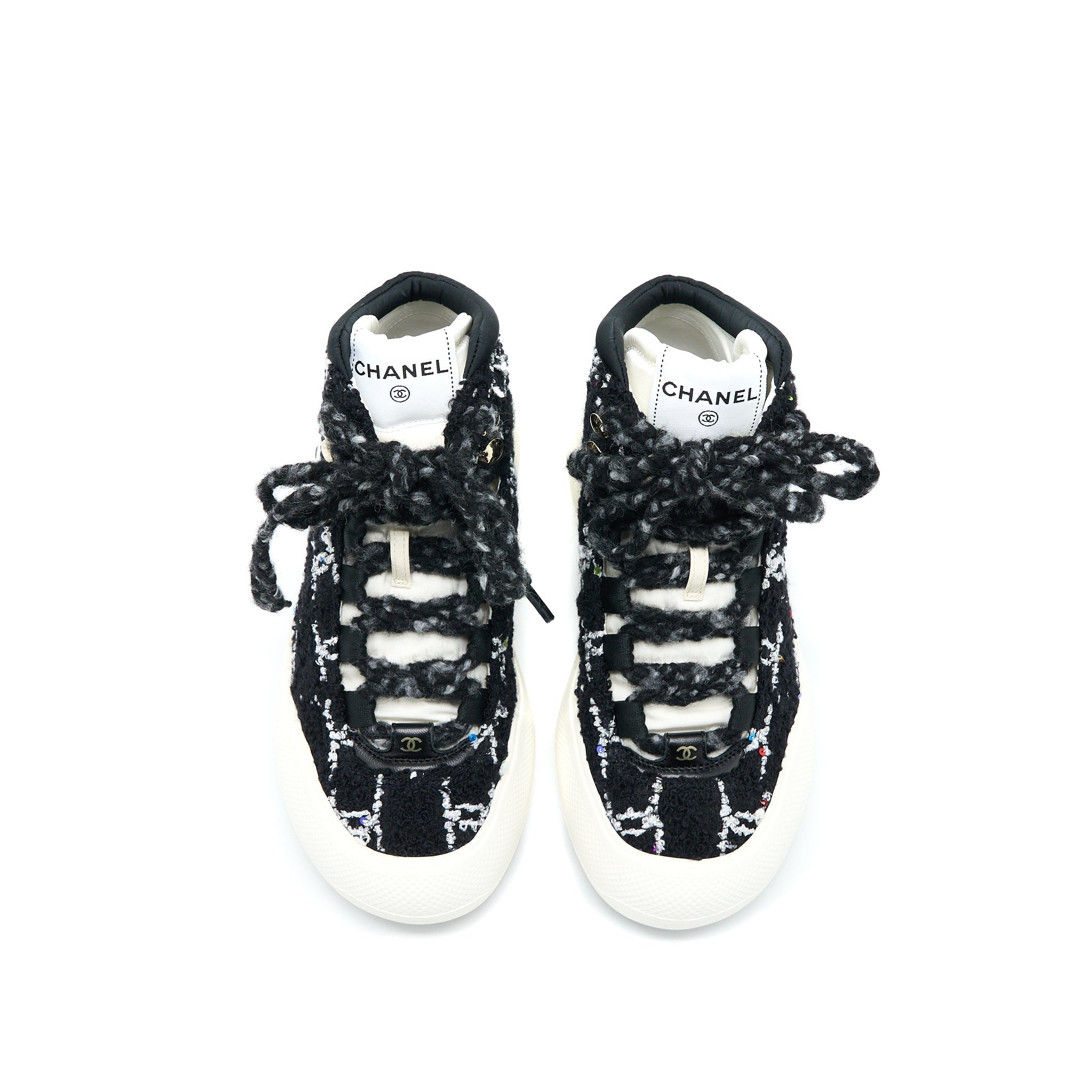Chanel Size 36.5 Winter Sneakers Fabric Black/White