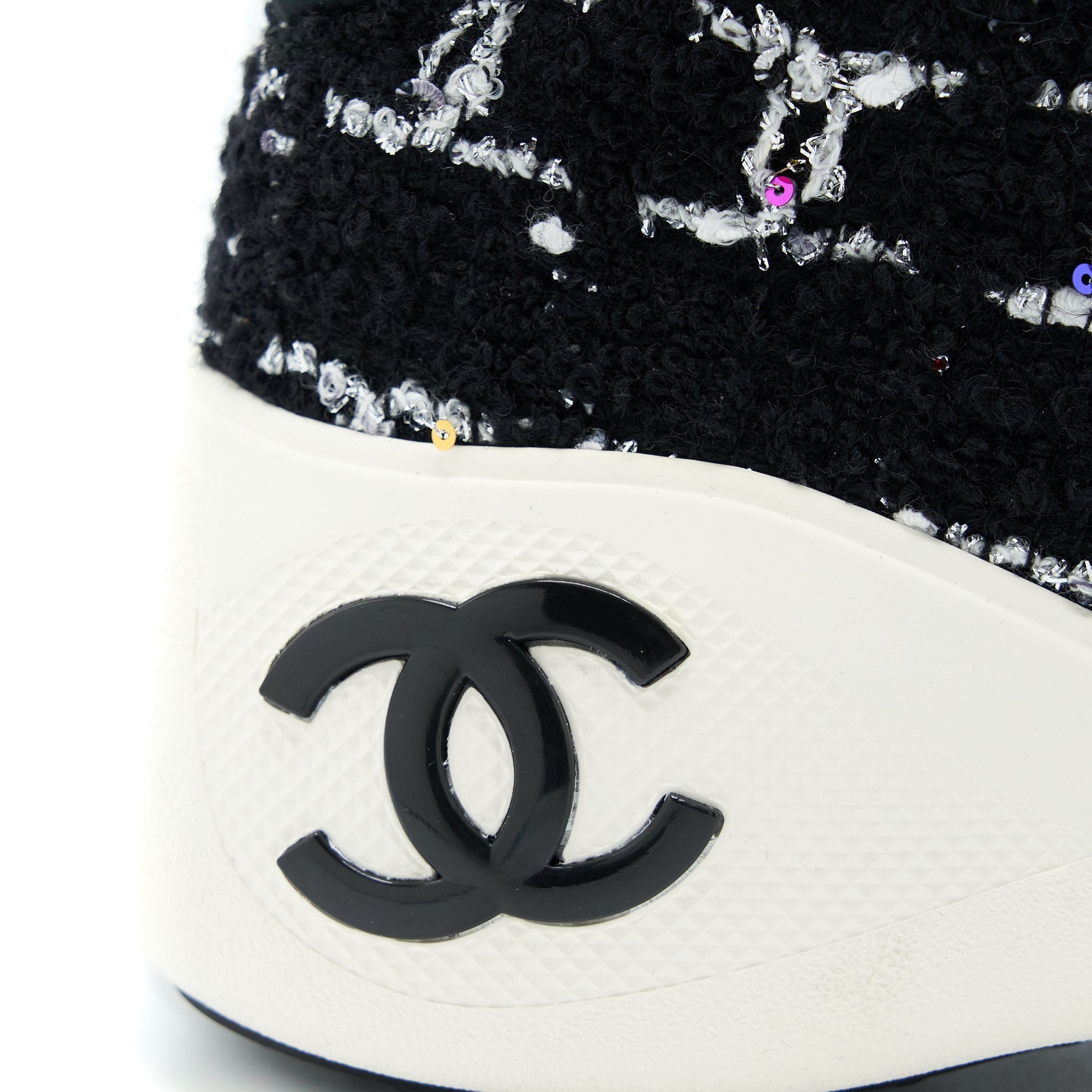 Chanel Size 36.5 Winter Sneakers Fabric Black/White