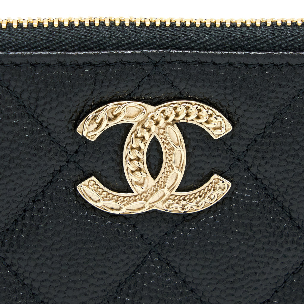 Chanel Zippy Small Pouch Detailed Logo Caviar Black L