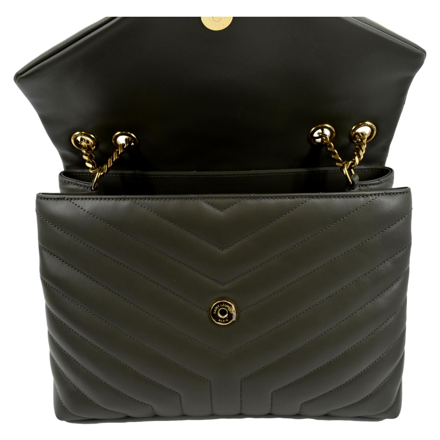 YVES SAINT LAURENT Medium Loulou Matelasse Leather Chain Shoulder Bag Neutral Grey