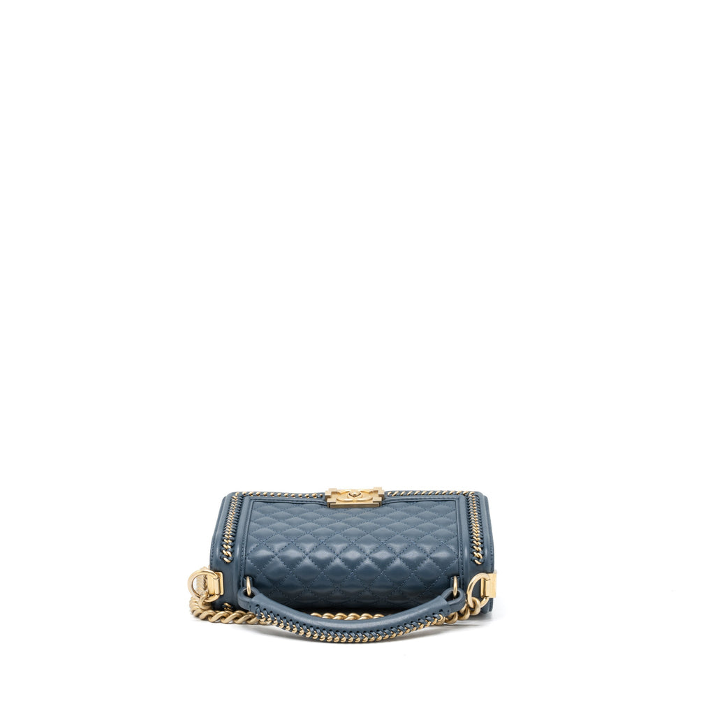 Chanel Top Handle Boy Bag Lambskin Dark Blue Brushed