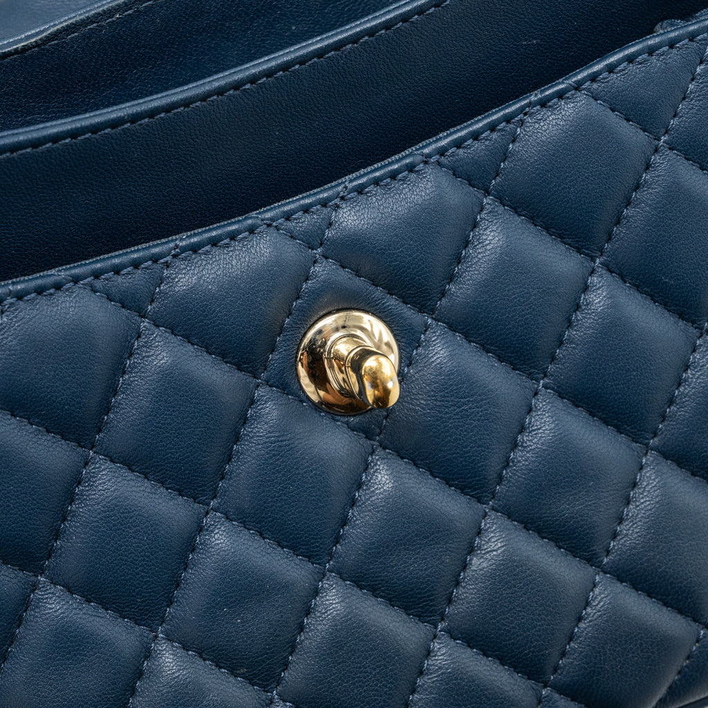 Chanel Quilted Flap Crossbody Bag Lambskin Dark Blue L
