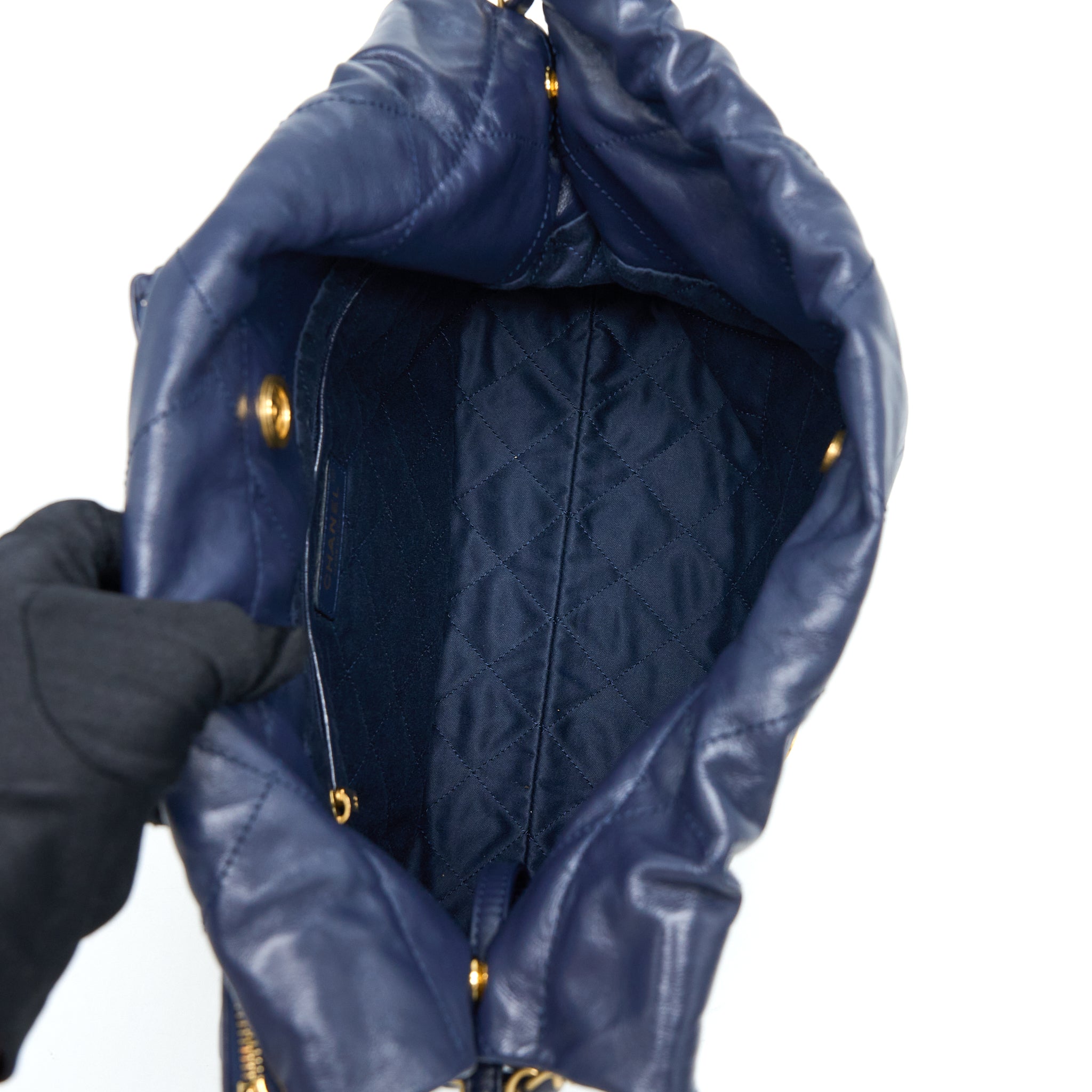 Chanel Small 22 Bag Shiny Calfskin Navy  (Microchip)