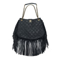 Chanel Tassel Hobo Bag Fringed Shiny Calfskin Black Brushed