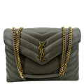 YVES SAINT LAURENT Medium Loulou Matelasse Leather Chain Shoulder Bag Neutral Grey