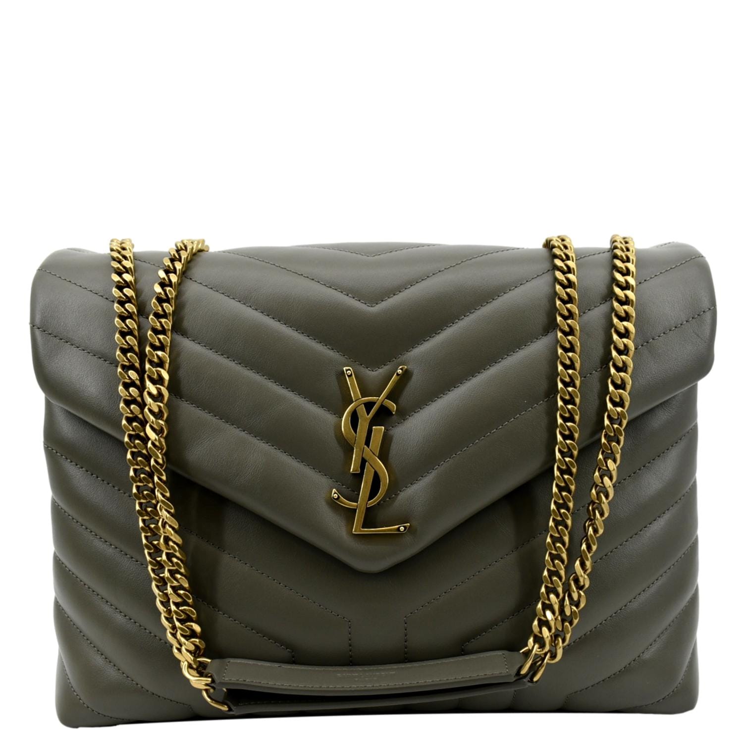 YVES SAINT LAURENT Medium Loulou Matelasse Leather Chain Shoulder Bag Neutral Grey