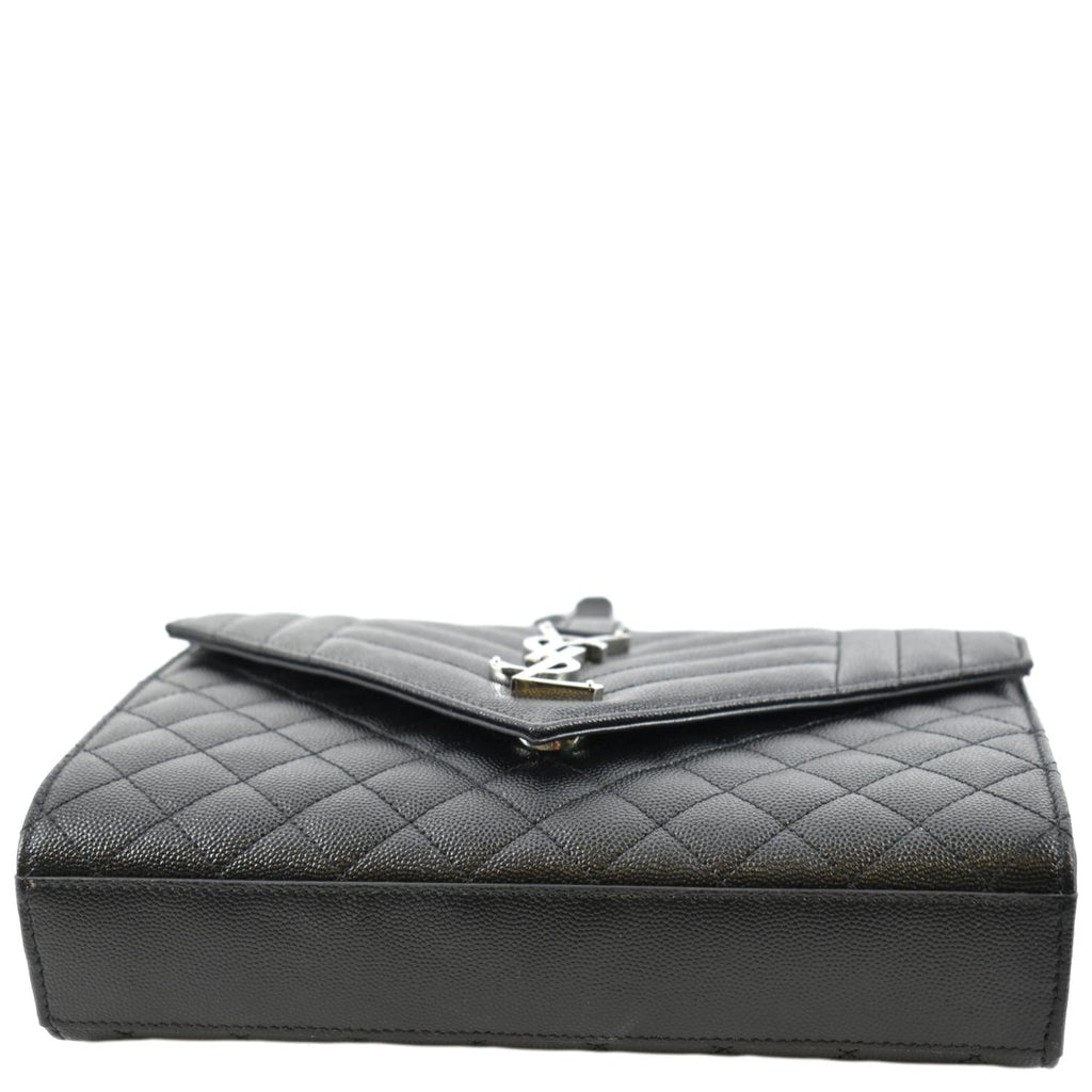 YVES SAINT LAURENT Medium Envelope Leather Chain Shoulder Bag Black