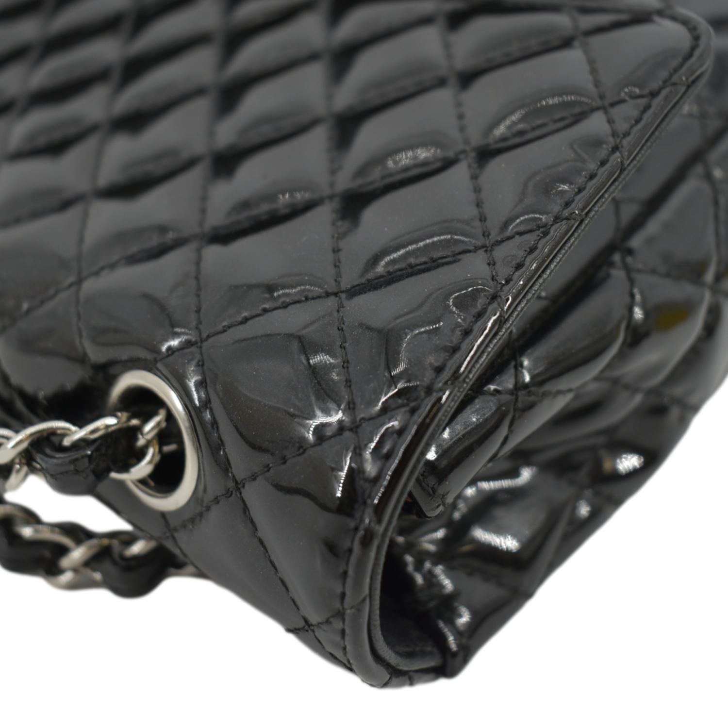 CHANEL Secret Label Flap Patent Leather Shoulder Bag Black