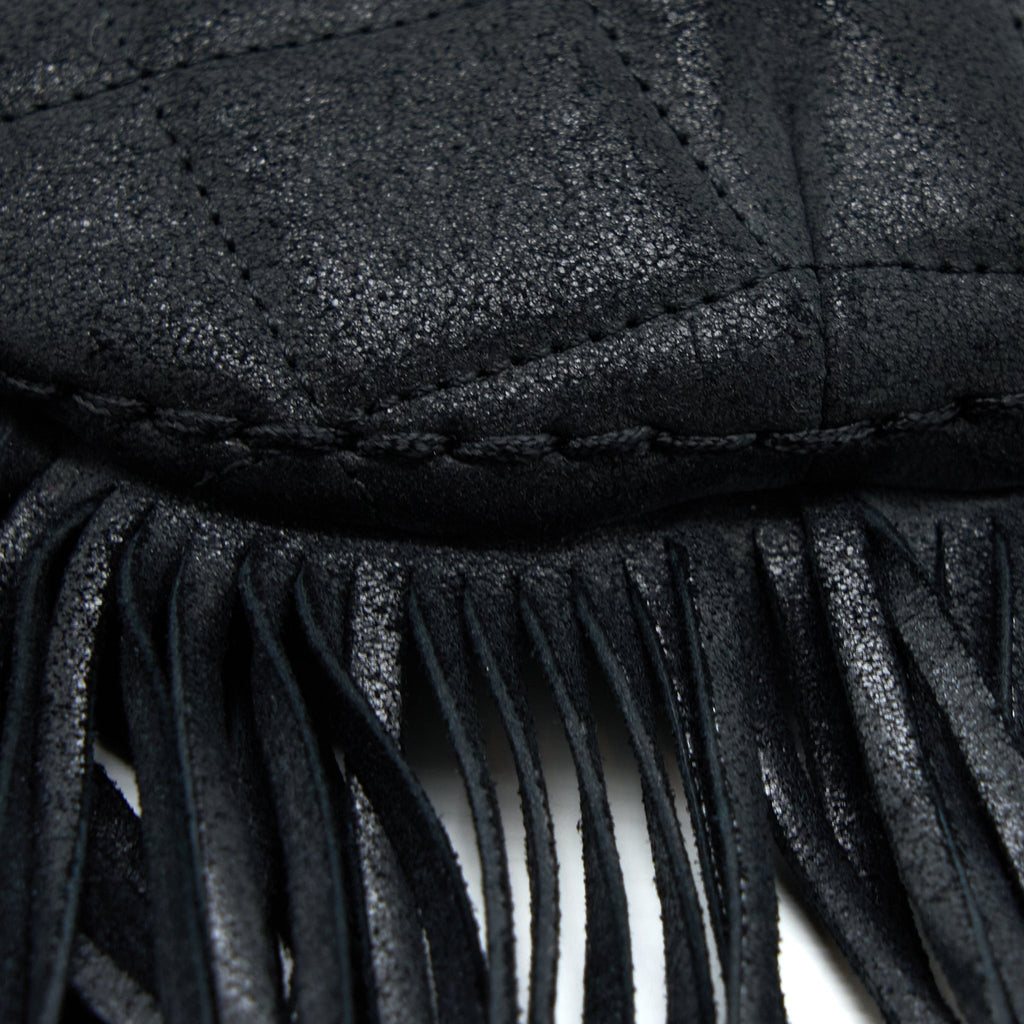 Chanel Tassel Hobo Bag Fringed Shiny Calfskin Black Brushed