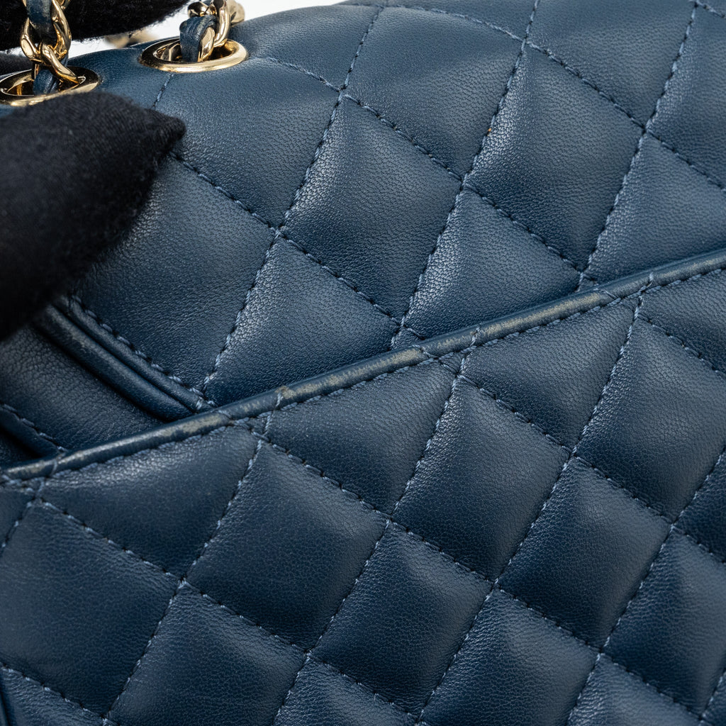 Chanel Quilted Flap Crossbody Bag Lambskin Dark Blue L