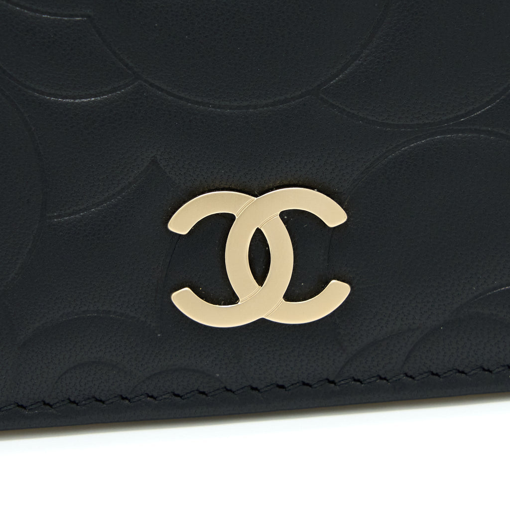 Chanel Camellia Long Flap Wallet Lambskin Black/ Gold