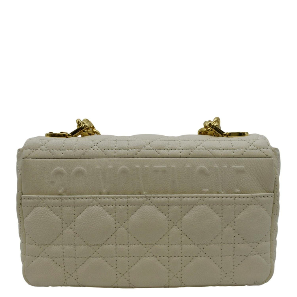 CHRISTIAN DIOR Caro Small Supple Cannage Calfskin Leather Shoulder Bag Ivory