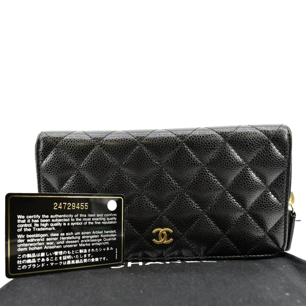 CHANEL Zip Around Quilted Caviar Leather Wallet Black
