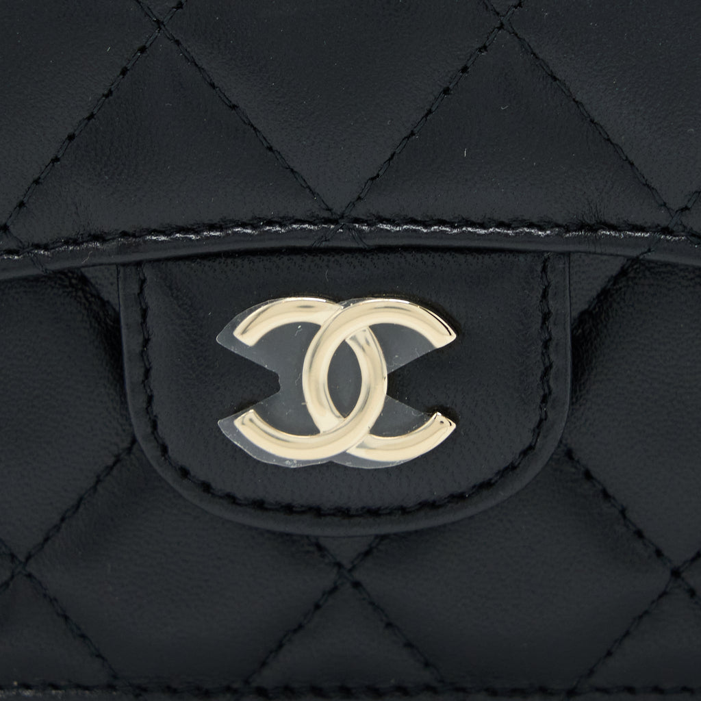 Chanel Mini Top Handle Flap Bag Lambskin Black L