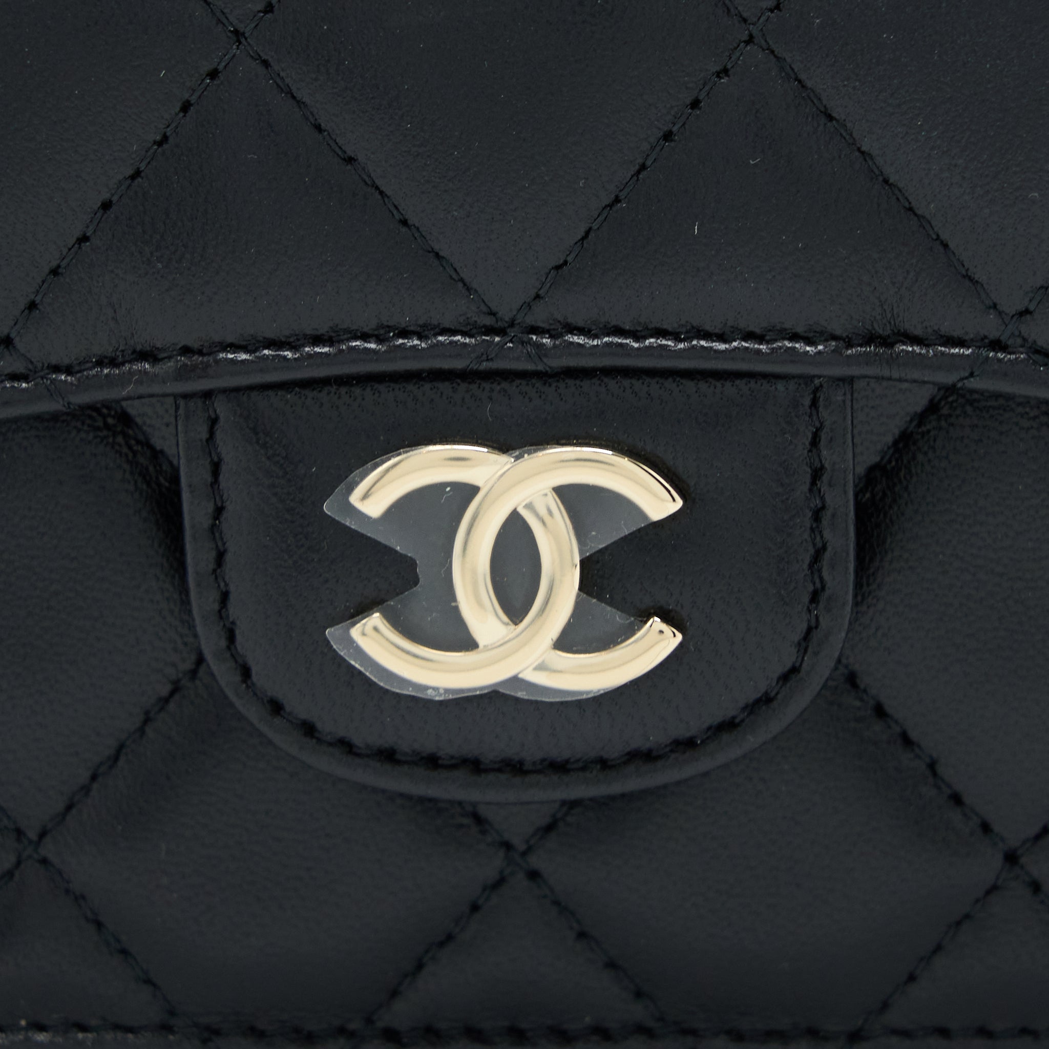 Chanel Mini Top Handle Flap Bag Lambskin Black L