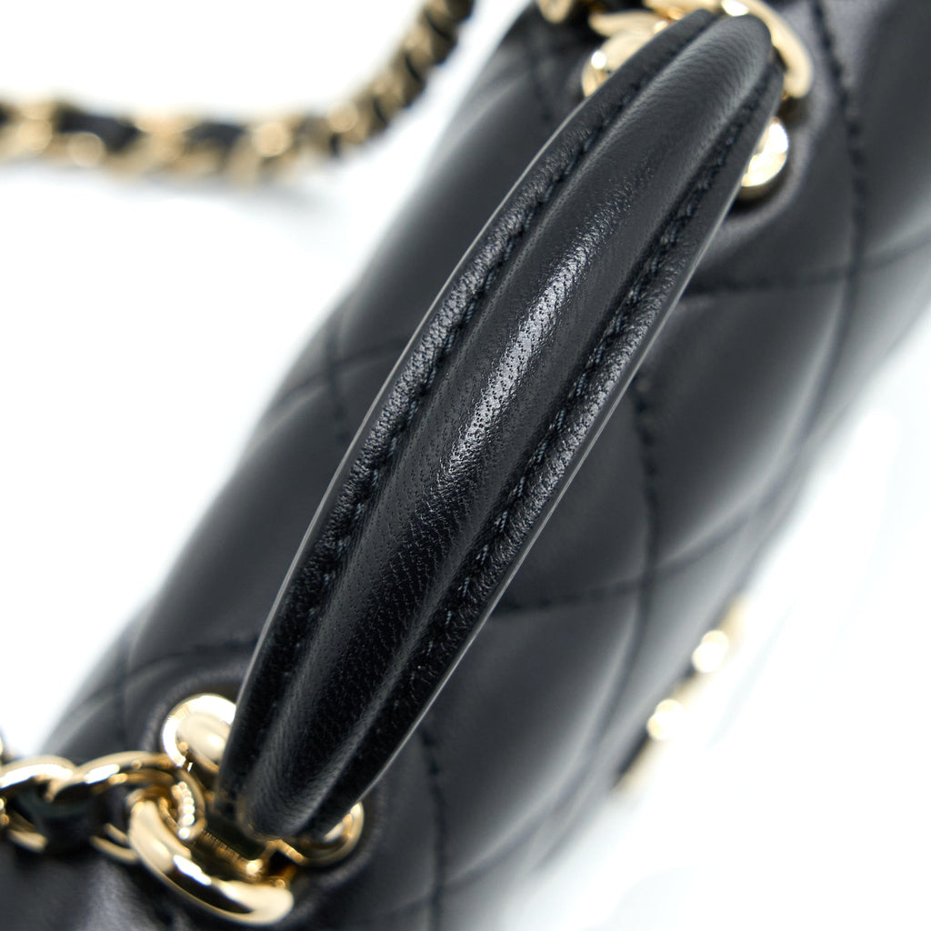 Chanel Mini Top Handle Flap Bag Lambskin Black L