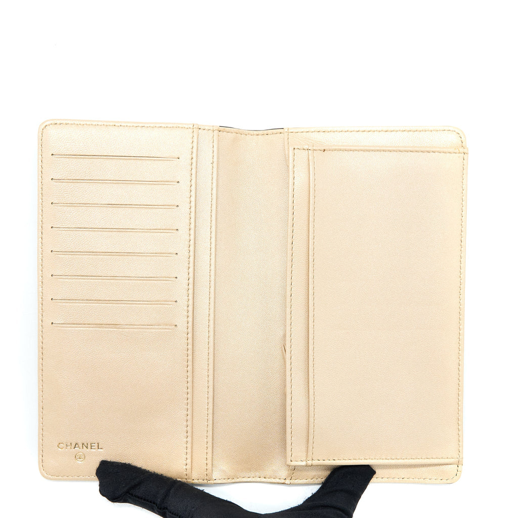 Chanel Camellia Long Flap Wallet Lambskin Black/ Gold