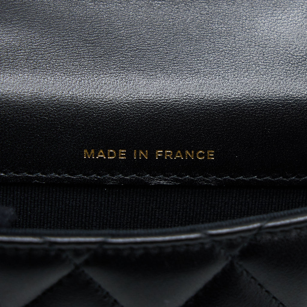 Chanel Mini Top Handle Flap Bag Lambskin Black L