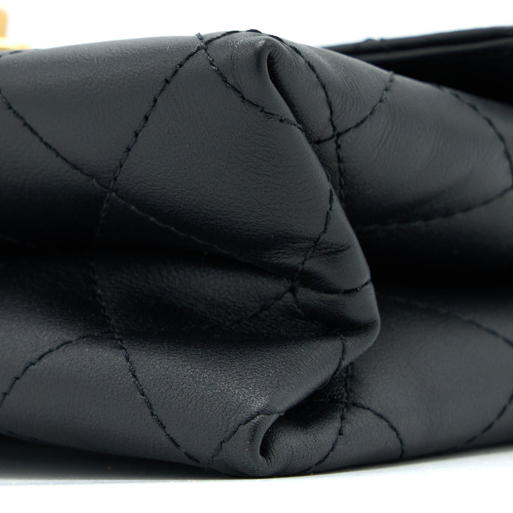 Chanel Handle Flap Bag Calfskin Black Brushed  (Microchip)