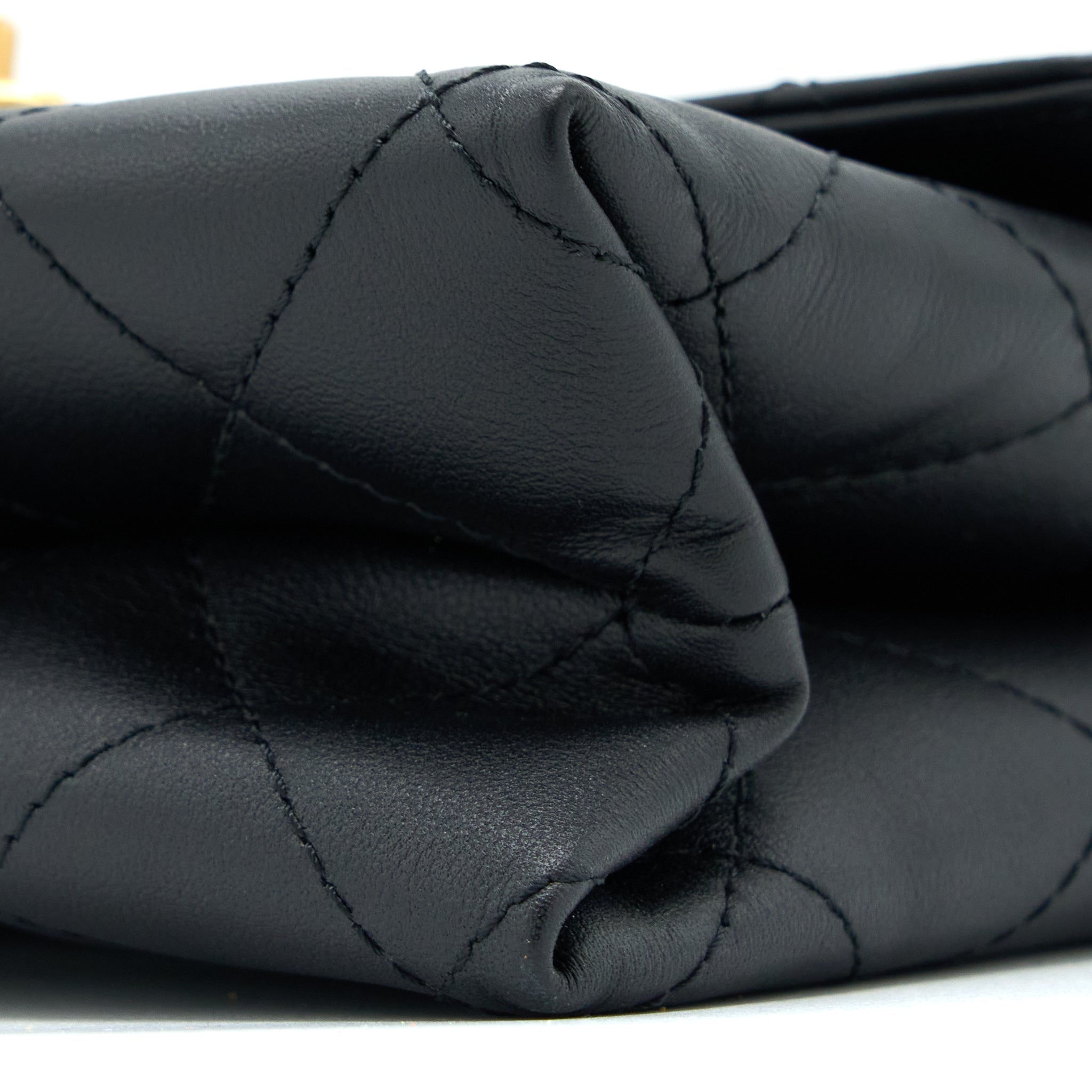 Chanel Handle Flap Bag Calfskin Black Brushed  (Microchip)