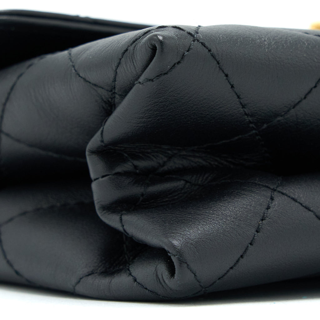 Chanel Handle Flap Bag Calfskin Black Brushed  (Microchip)