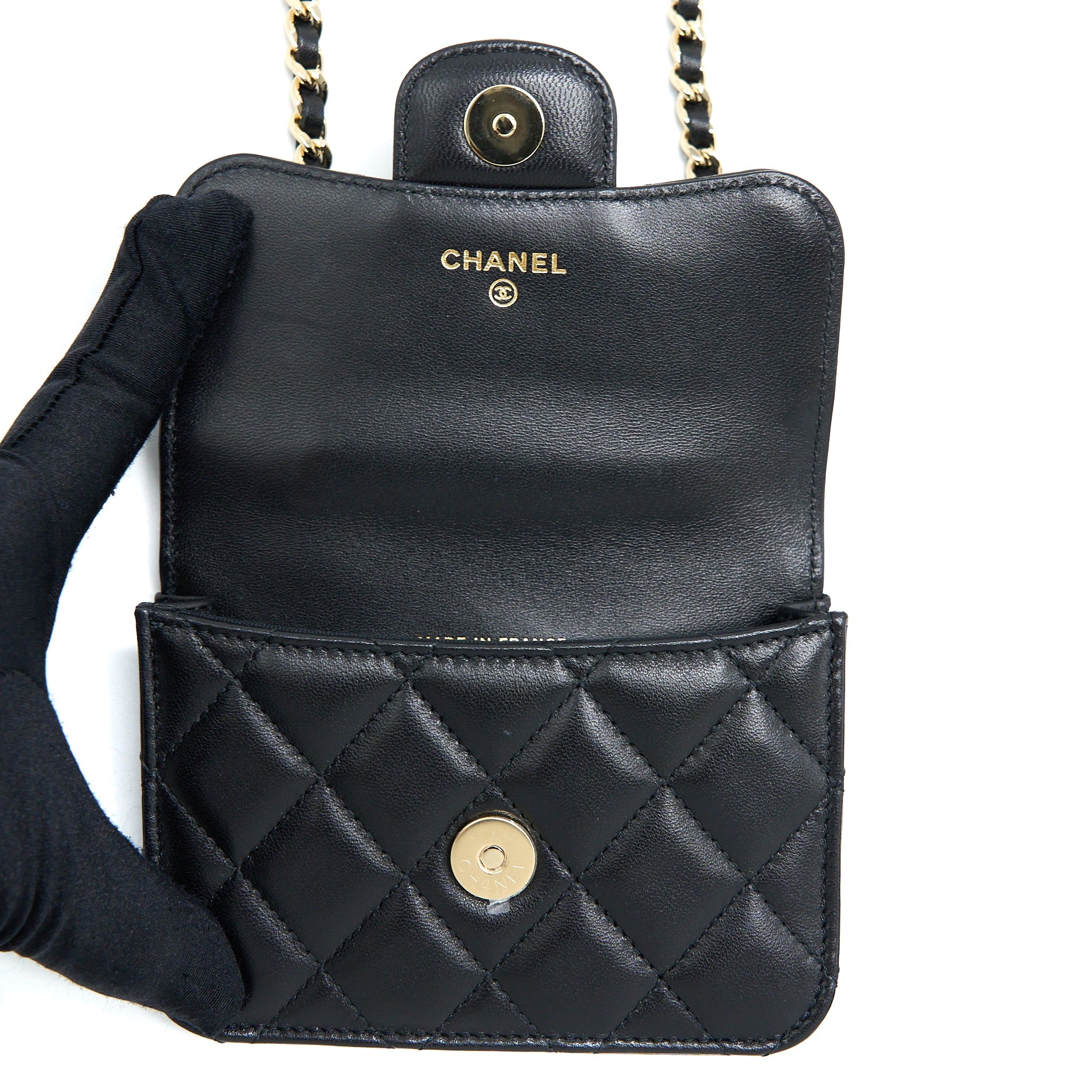 Chanel Mini Top Handle Flap Bag Lambskin Black L