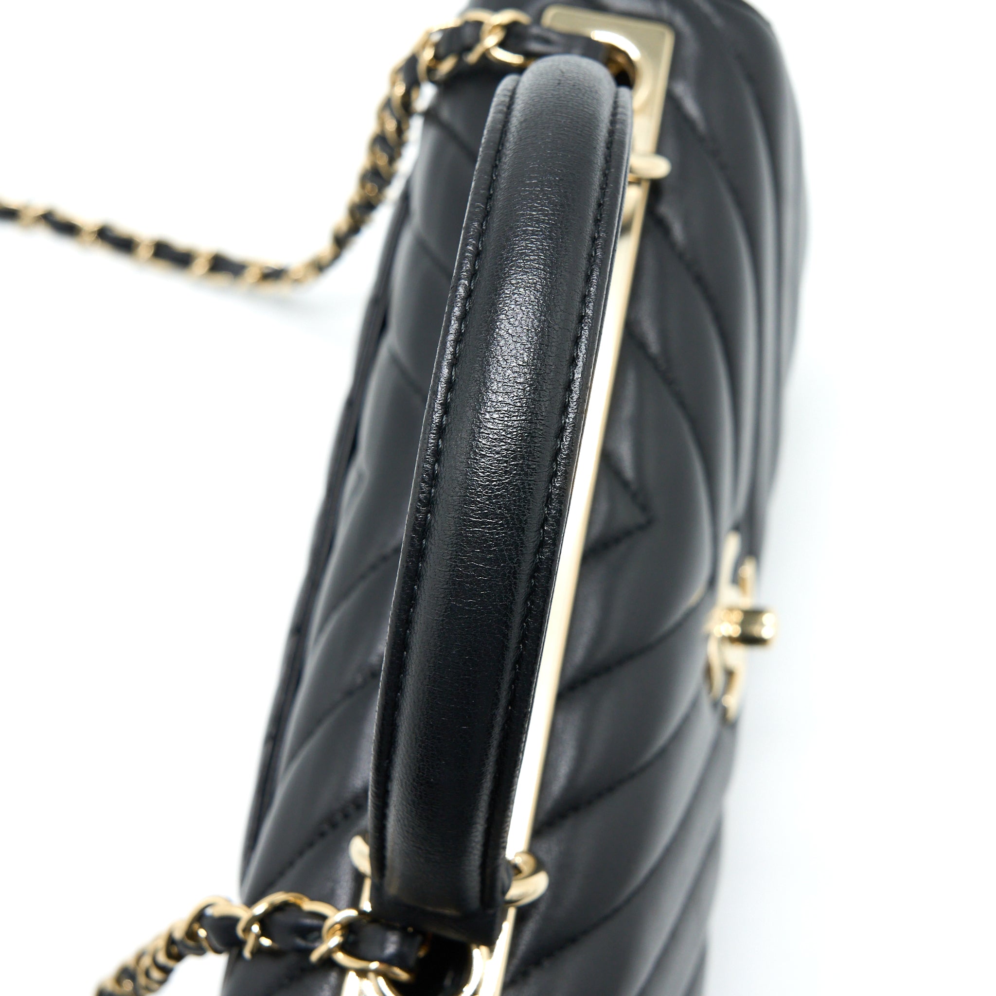 Chanel Chevron Trendy CC Top Handle Flap Bag Lambskin Black L