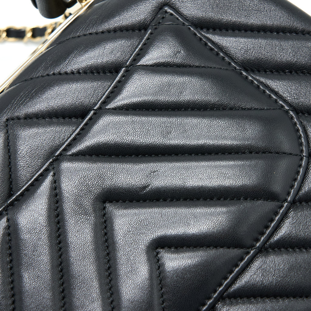 Chanel Chevron Trendy CC Top Handle Flap Bag Lambskin Black L