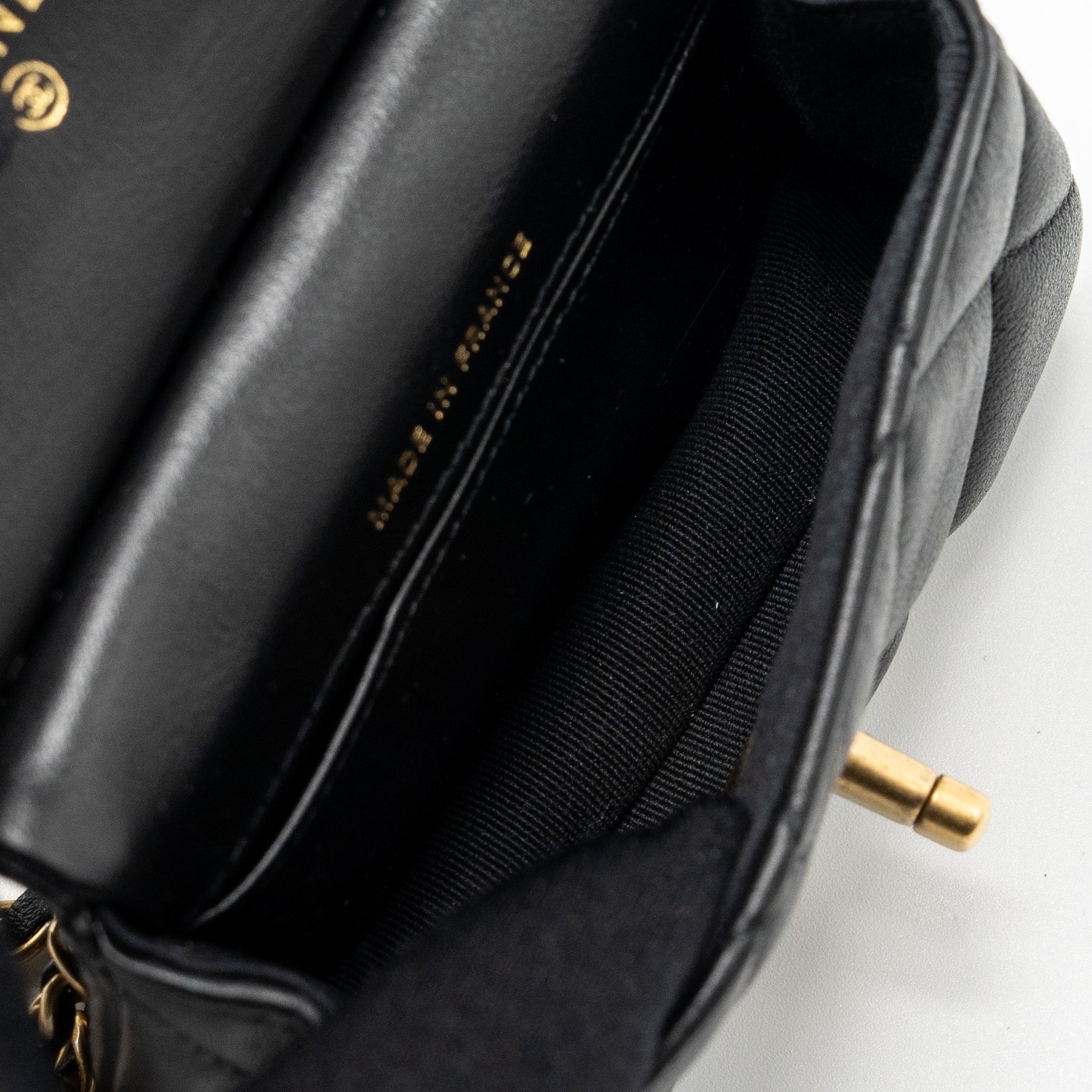 Chanel 21K Mini Flap Bag Calfskin Black Brushed