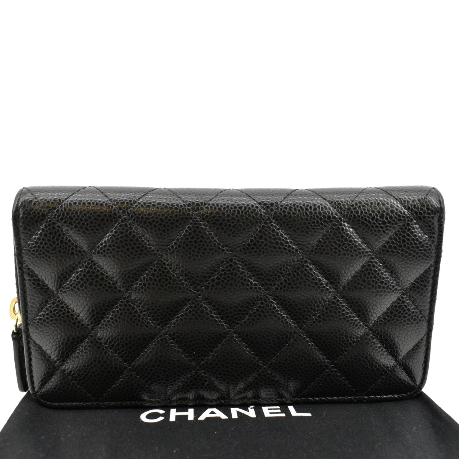 CHANEL Zip Around Quilted Caviar Leather Wallet Black
