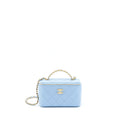 Chanel 22S Letter Logo Top Handle Long Vanity With Chain Caviar Light Blue