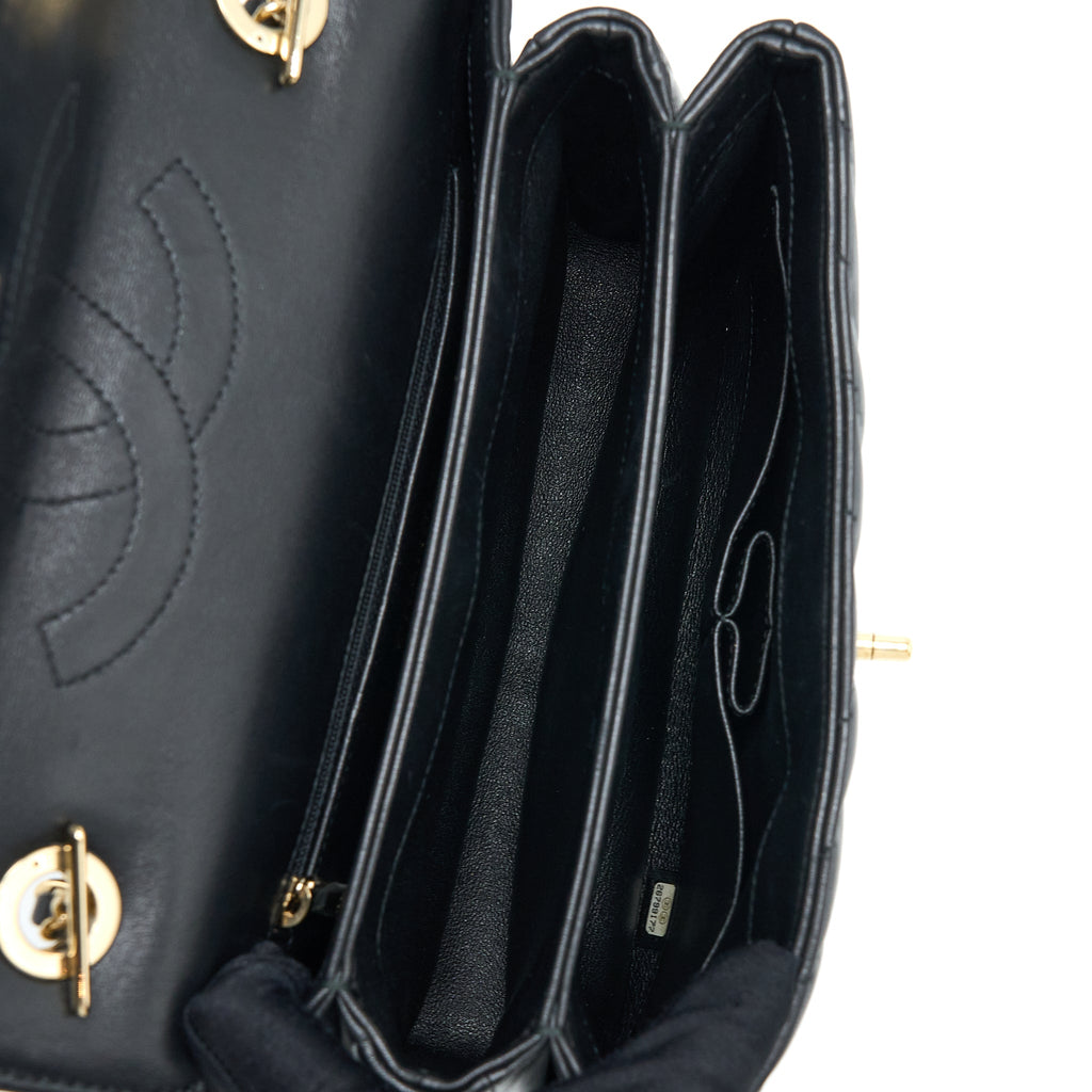 Chanel Chevron Trendy CC Top Handle Flap Bag Lambskin Black L