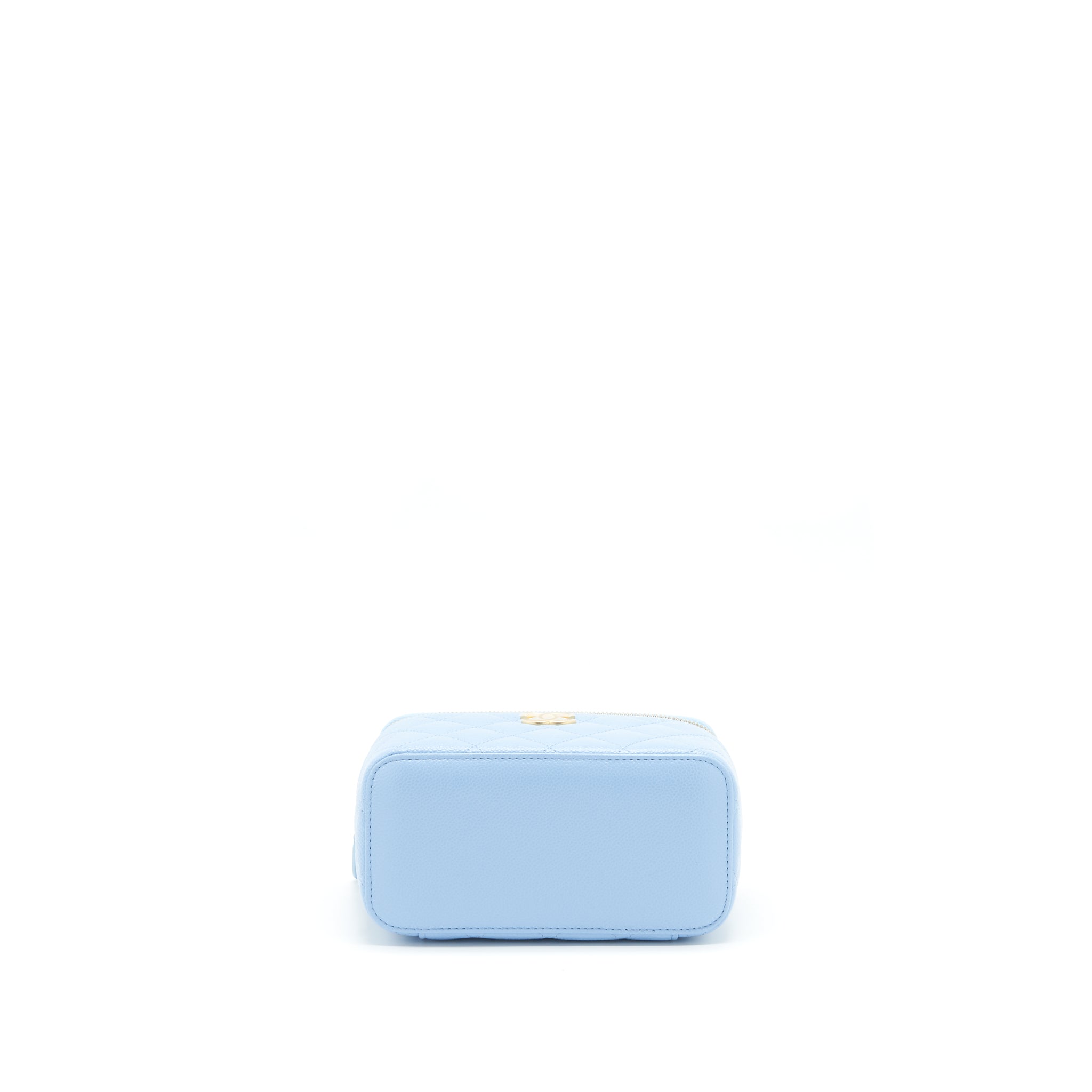 Chanel 22S Letter Logo Top Handle Long Vanity With Chain Caviar Light Blue
