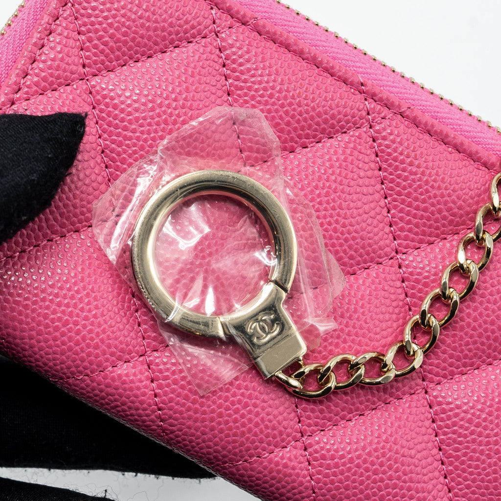 Chanel zippy key ring pouch caviar pink L