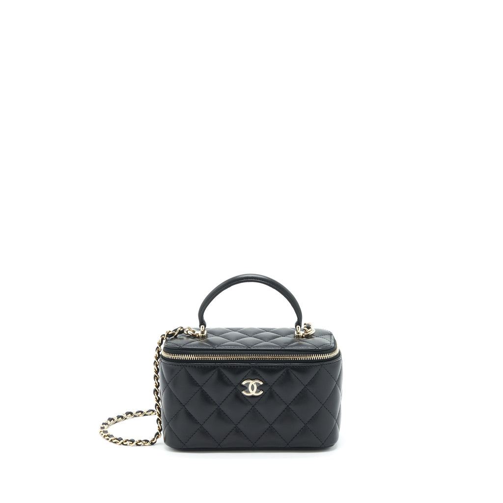 Chanel 22A Top Handle Long Vanity With Chain Lambskin Black L