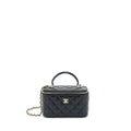 Chanel 22A Top Handle Long Vanity With Chain Lambskin Black L