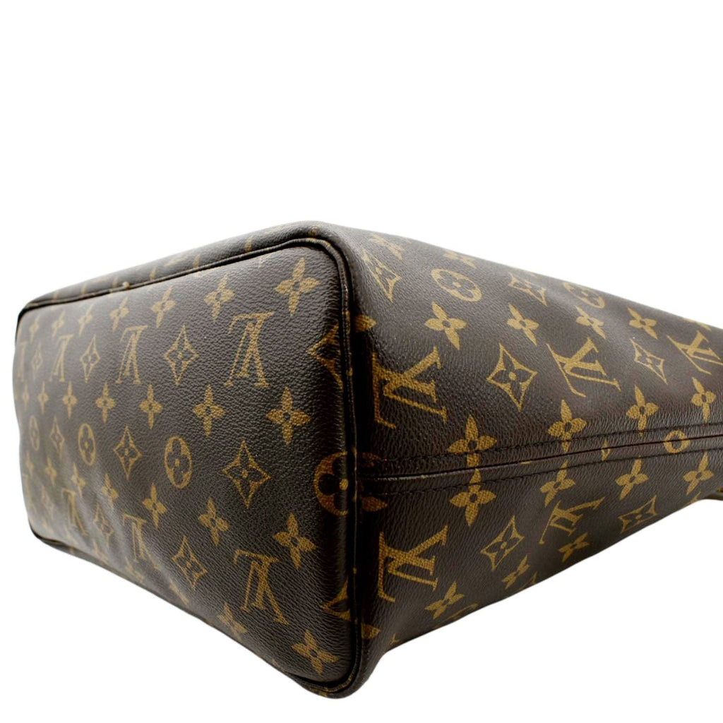 LOUIS VUITTON Neverfull MM Monogram Canvas Tote Bag Brown/Red