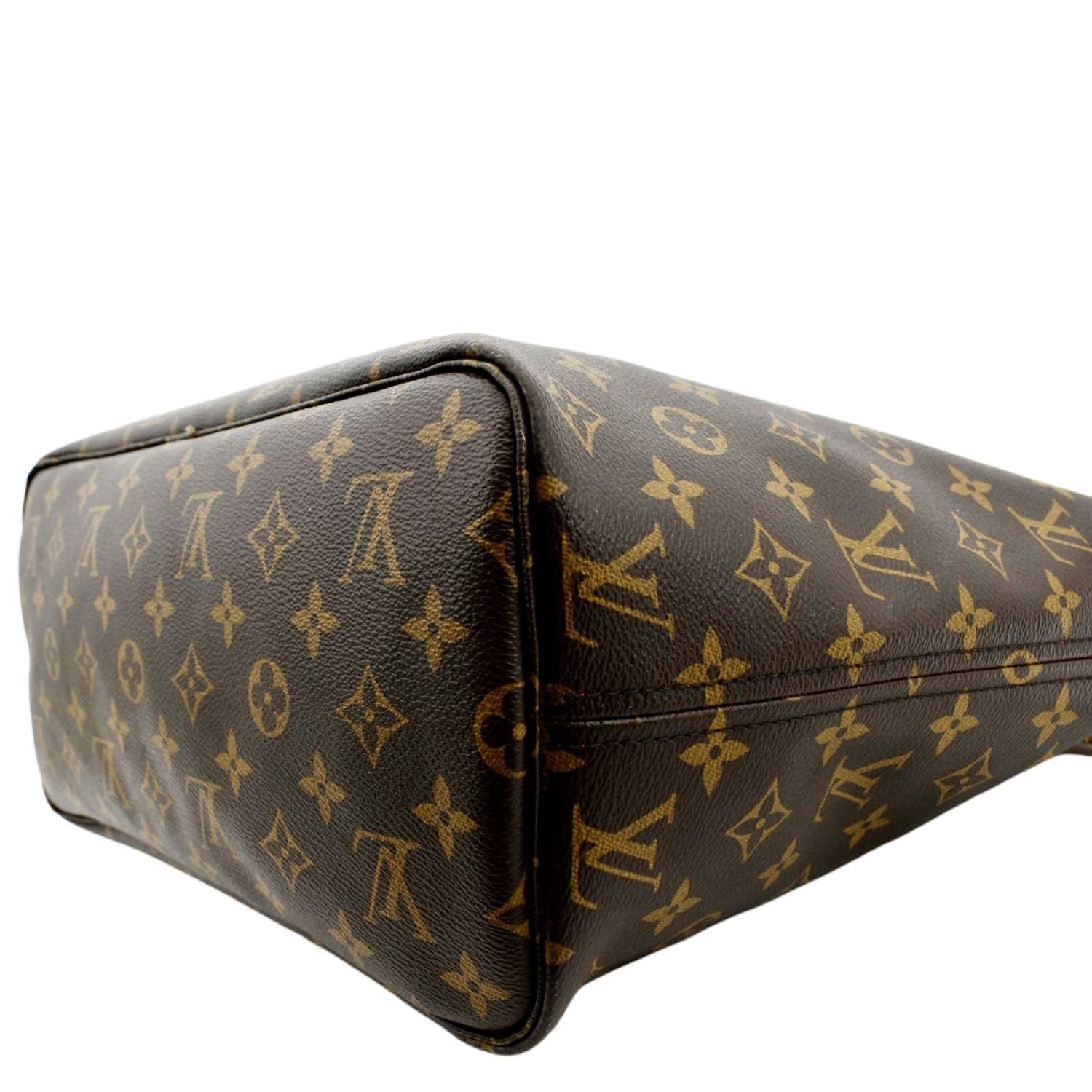 LOUIS VUITTON Neverfull MM Monogram Canvas Tote Bag Brown/Red