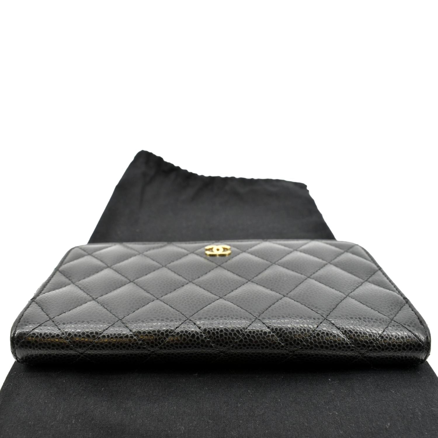 CHANEL Zip Around Quilted Caviar Leather Wallet Black