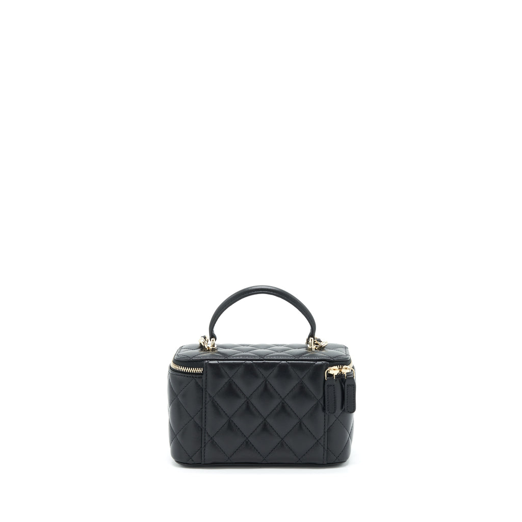 Chanel 22A Top Handle Long Vanity With Chain Lambskin Black L