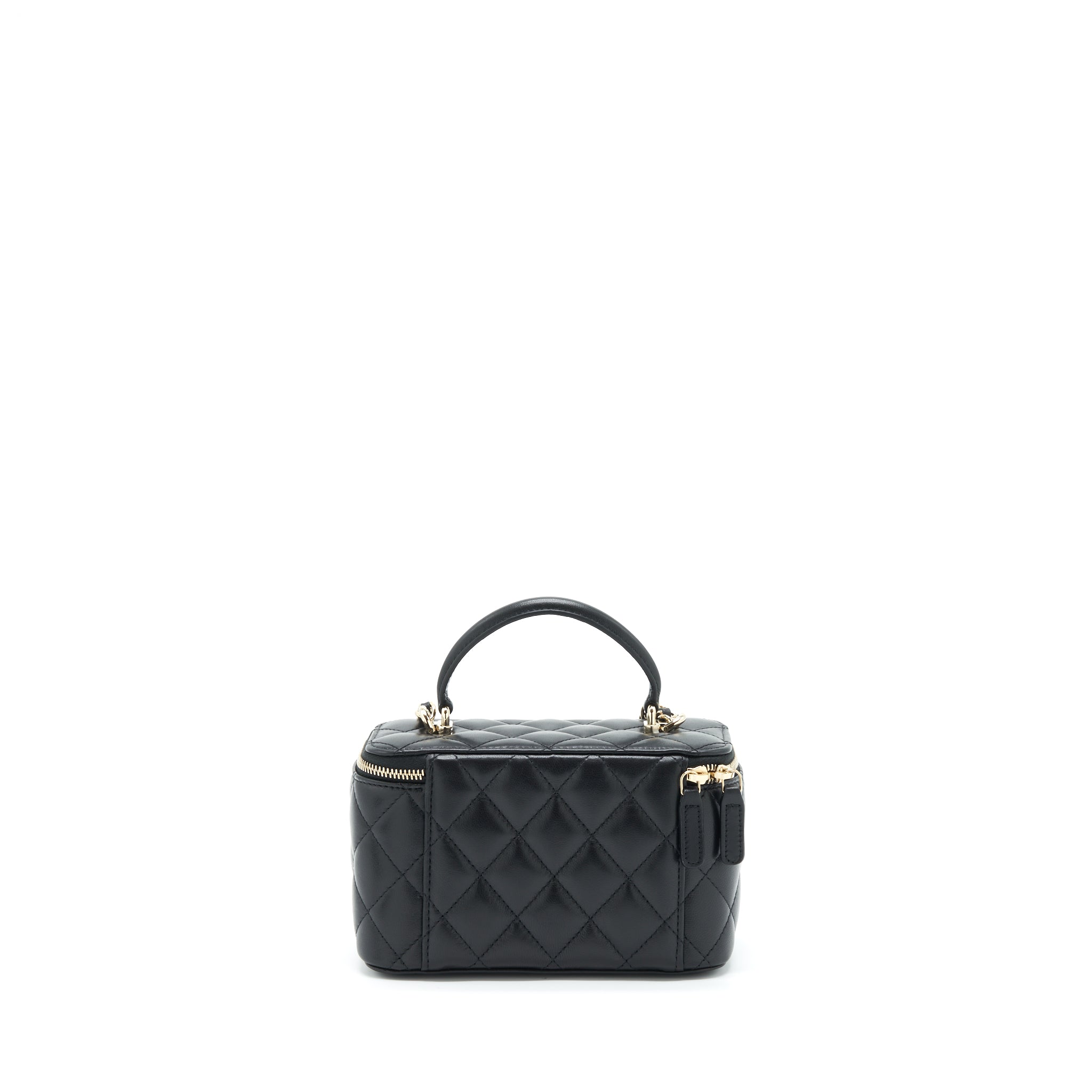 Chanel 22A Top Handle Long Vanity With Chain Lambskin Black L