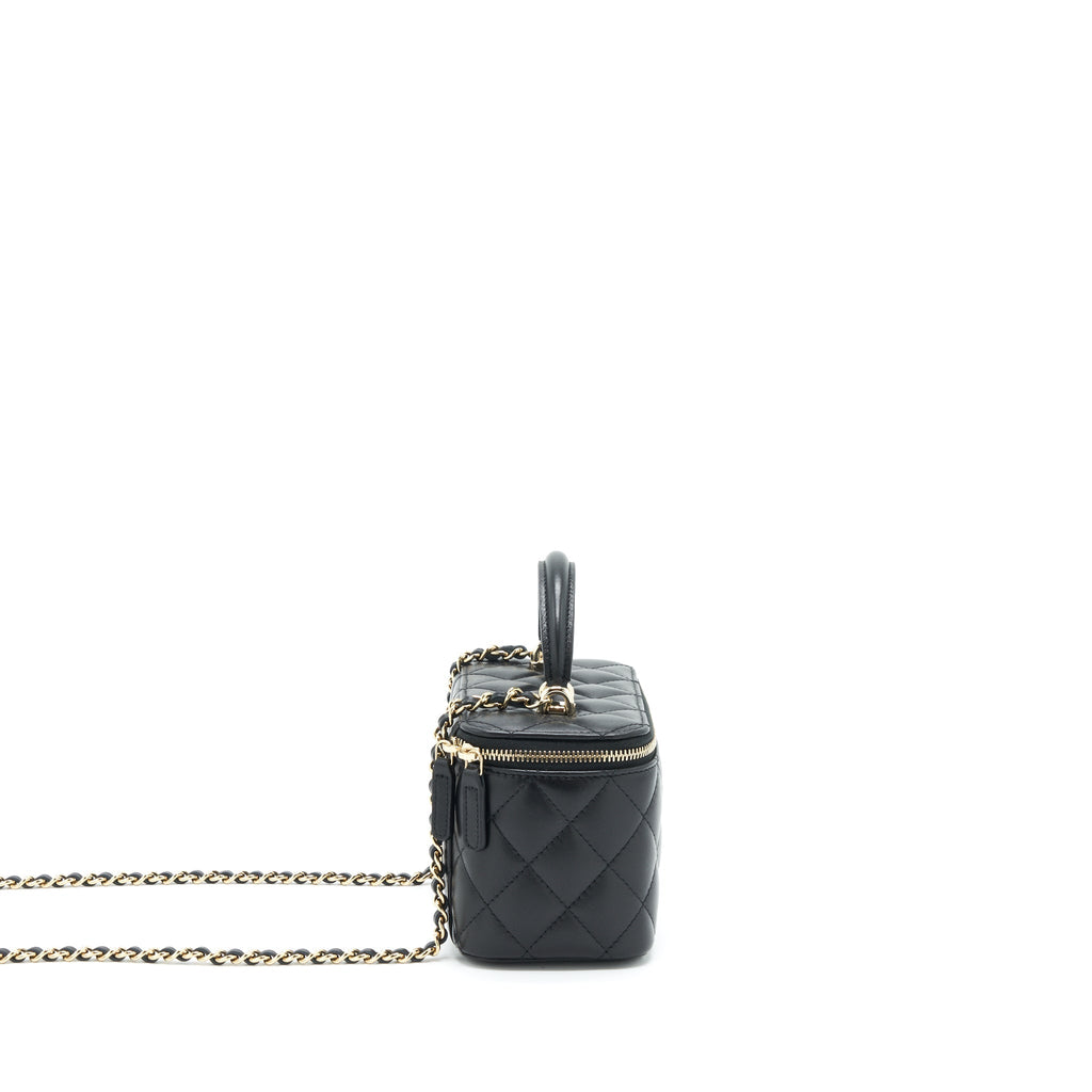 Chanel 22A Top Handle Long Vanity With Chain Lambskin Black L
