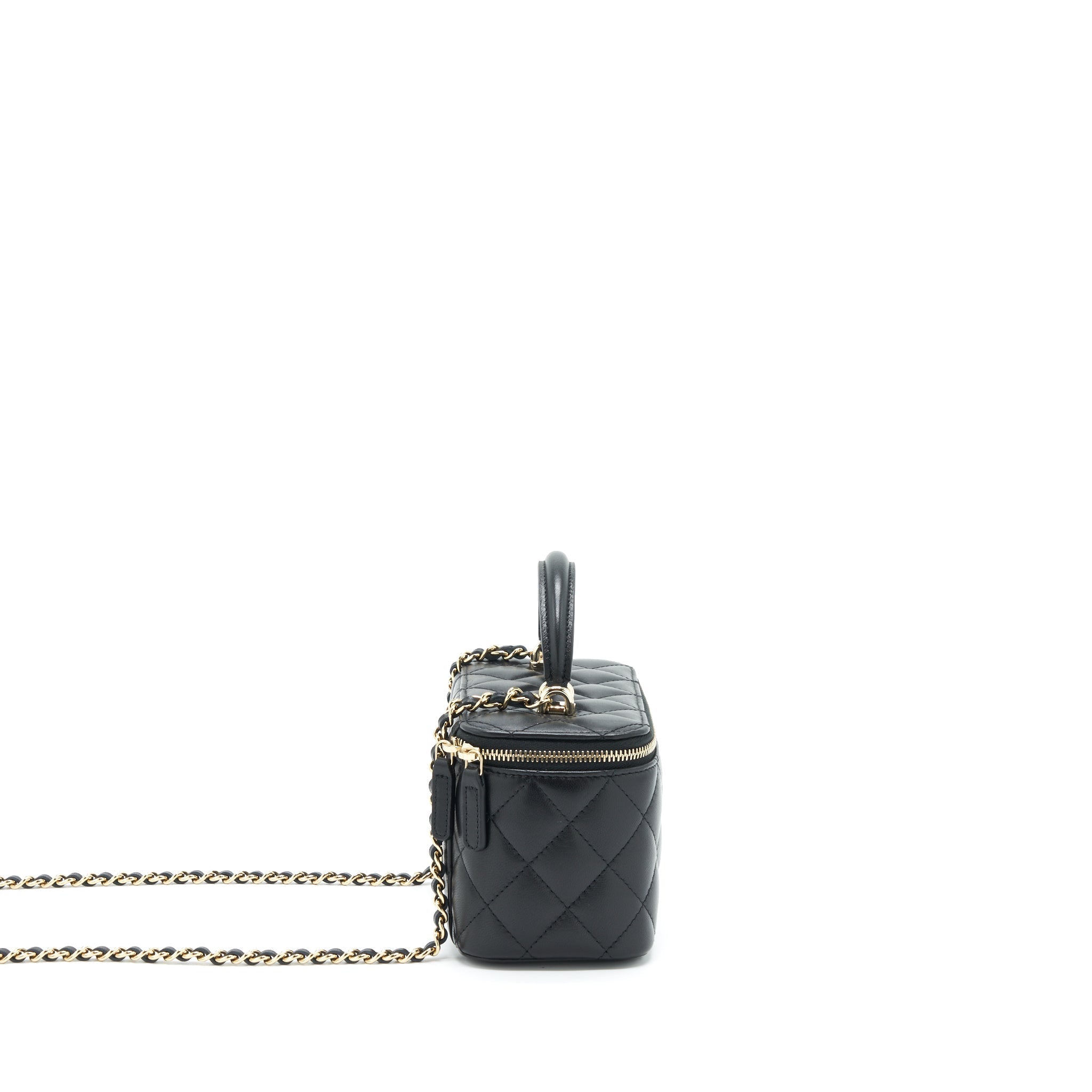 Chanel 22A Top Handle Long Vanity With Chain Lambskin Black L