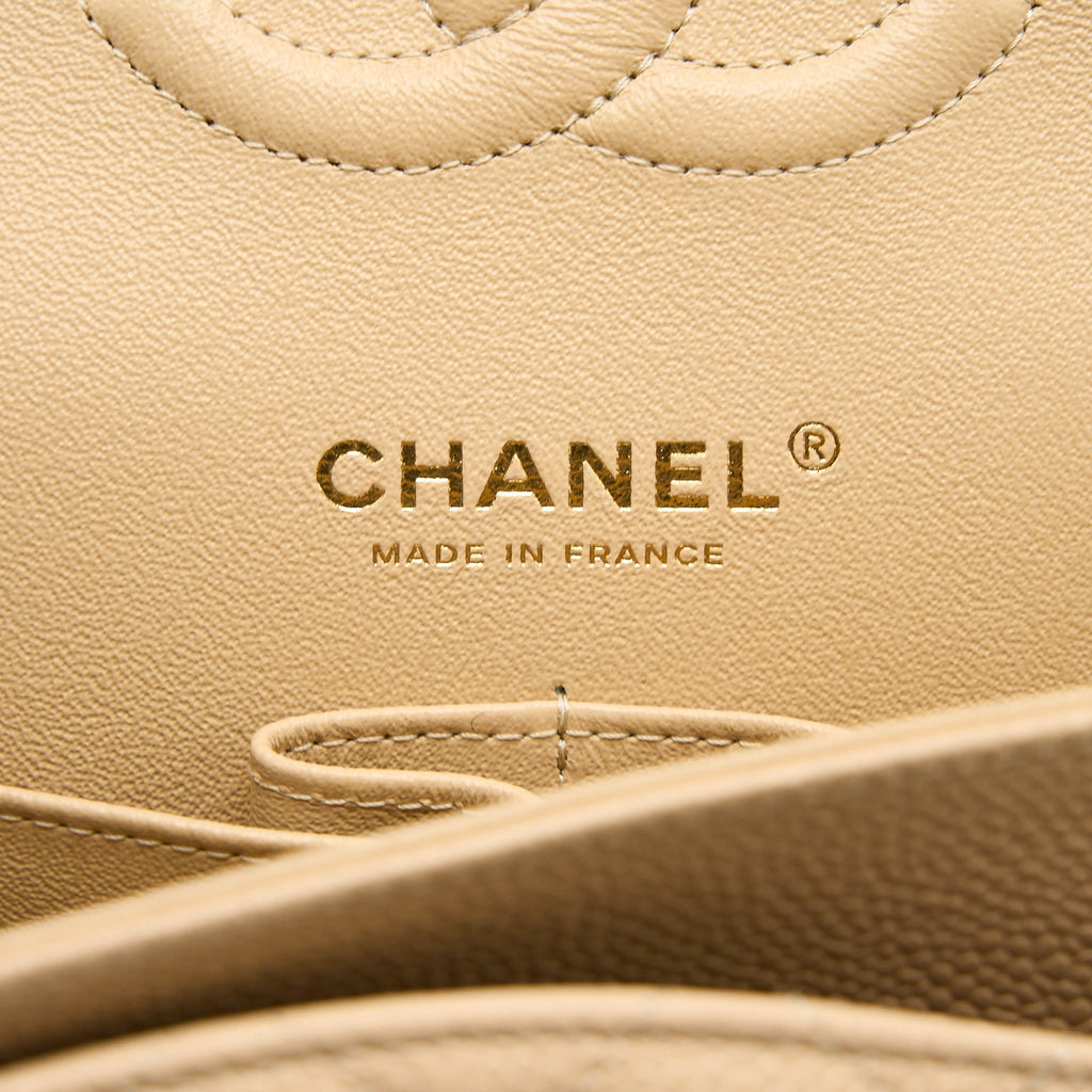 Chanel Medium Classic Double Flap Bag Caviar Beige